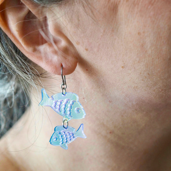 Fish Friends Drop Earrings - Iridescent
