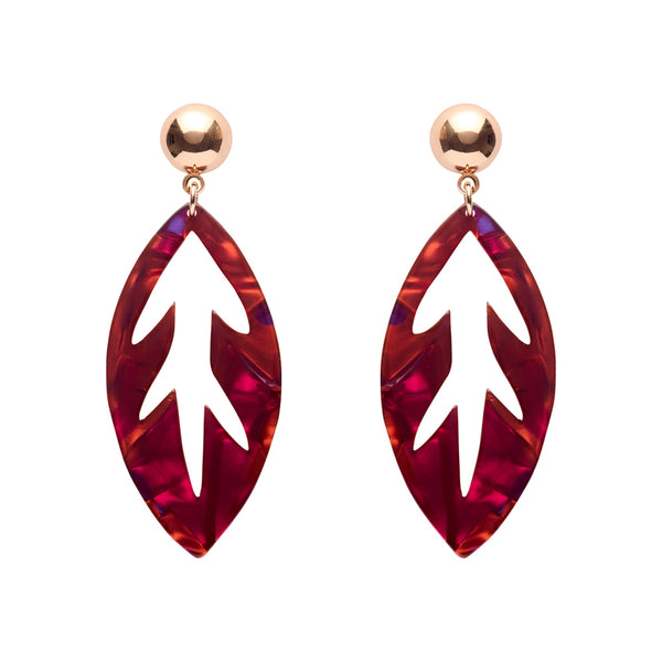 Leaf Drop Earrings – Maroon