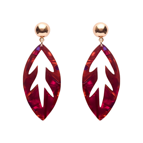 Leaf Drop Earrings – Maroon
