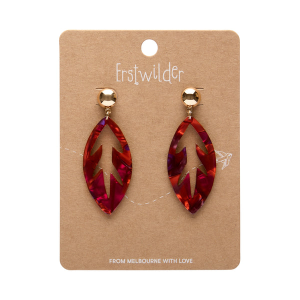 Leaf Drop Earrings – Maroon