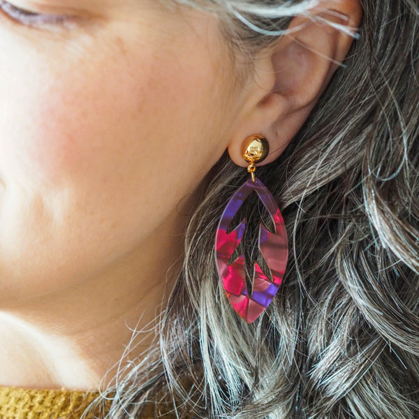 Leaf Drop Earrings – Maroon