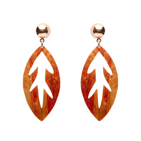 Leaf Drop Earrings – Orange