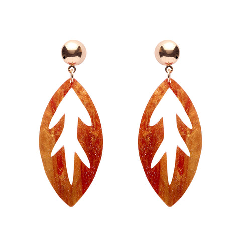 Leaf Drop Earrings – Orange