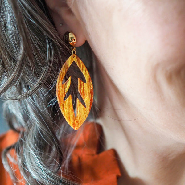 Leaf Drop Earrings – Orange