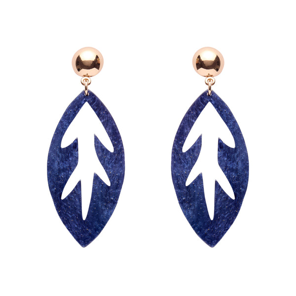 Leaf Drop Earrings – Navy