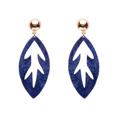 Leaf Drop Earrings – Navy