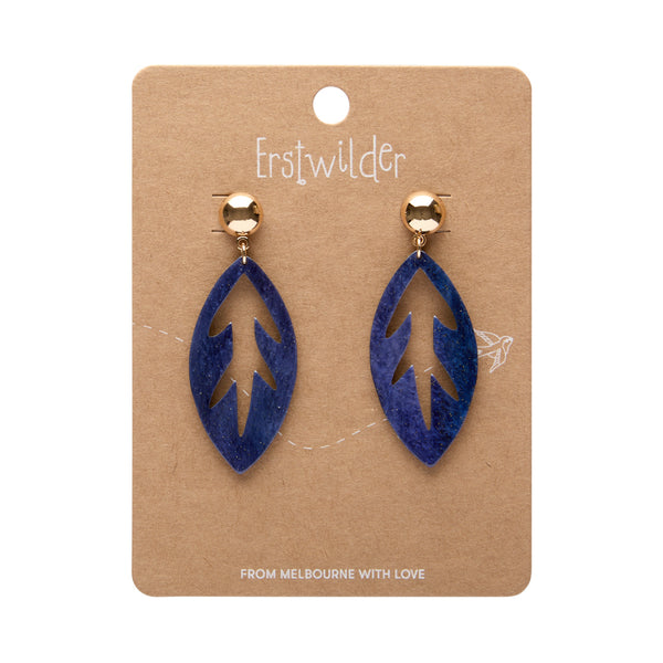 Leaf Drop Earrings – Navy