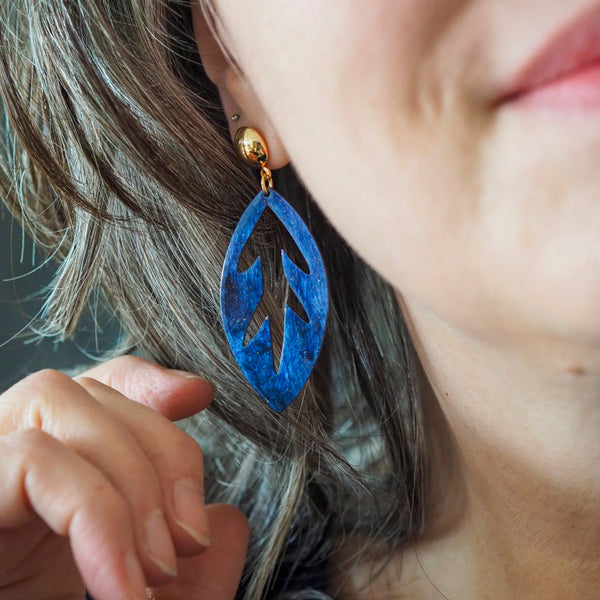 Leaf Drop Earrings – Navy