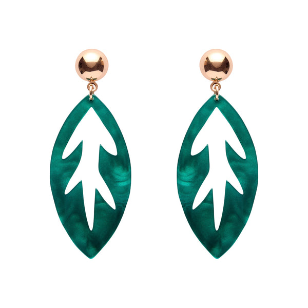 Leaf Drop Earrings – Teal