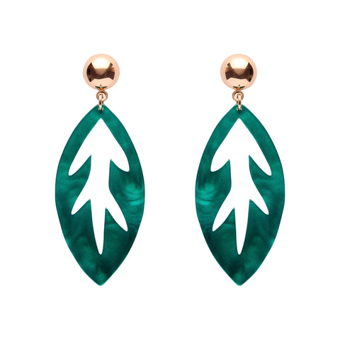 Leaf Drop Earrings – Teal