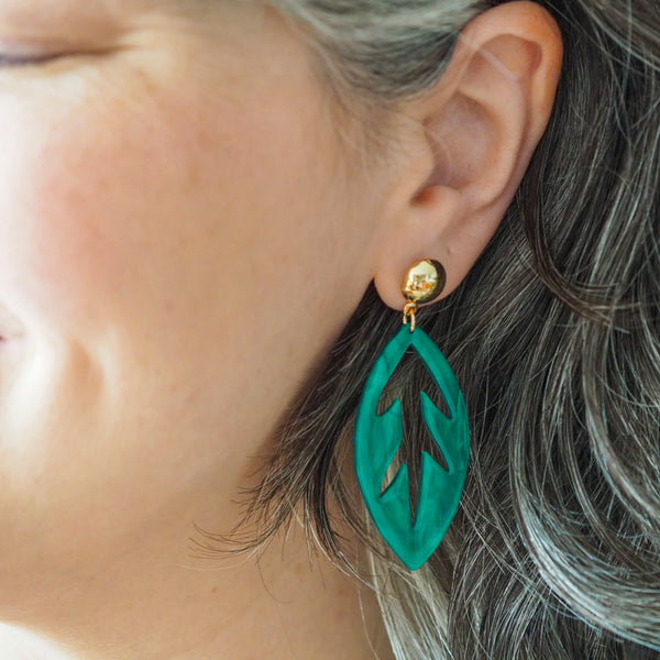 Leaf Drop Earrings – Teal