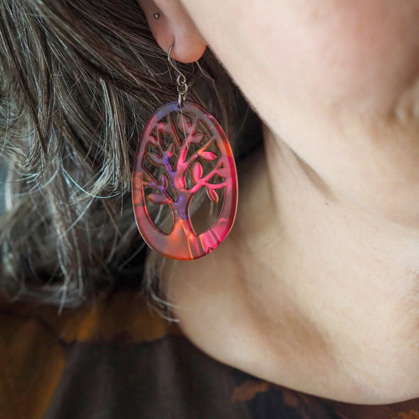 Tree Drop Earrings – Maroon