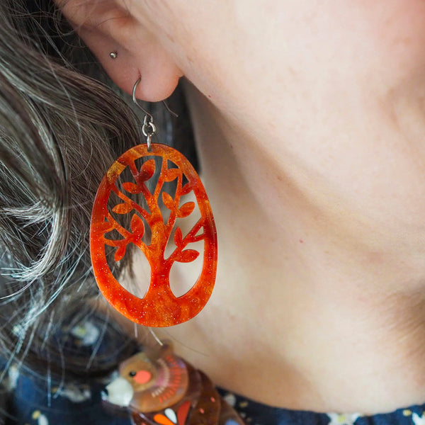 Tree Drop Earrings – Orange