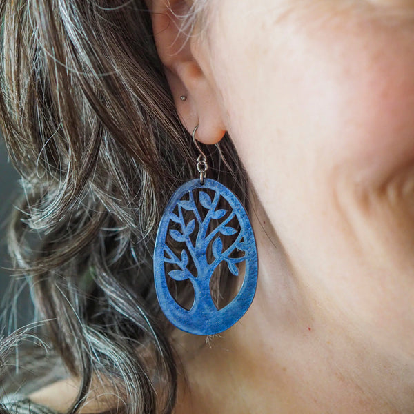 Tree Drop Earrings – Navy