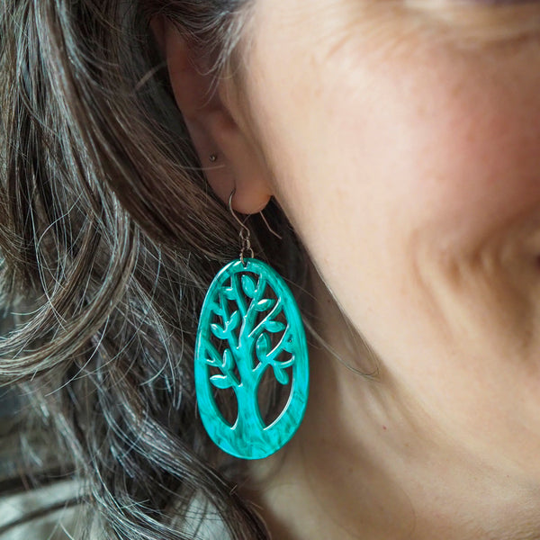 Tree Drop Earrings – Teal