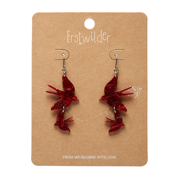 Double Swallow Drop Earrings - Red
