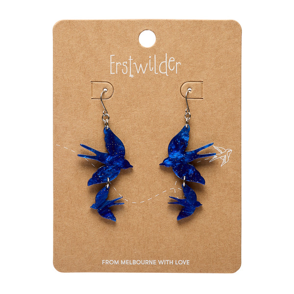 Double Swallow Drop Earrings - Blue
