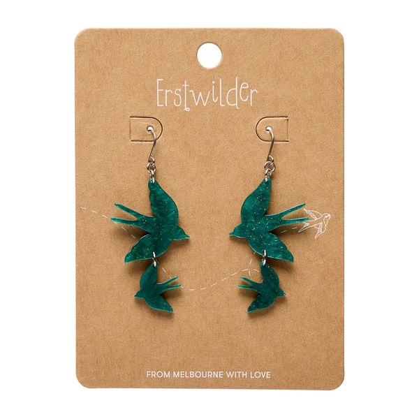 Double Swallow Drop Earrings - Green