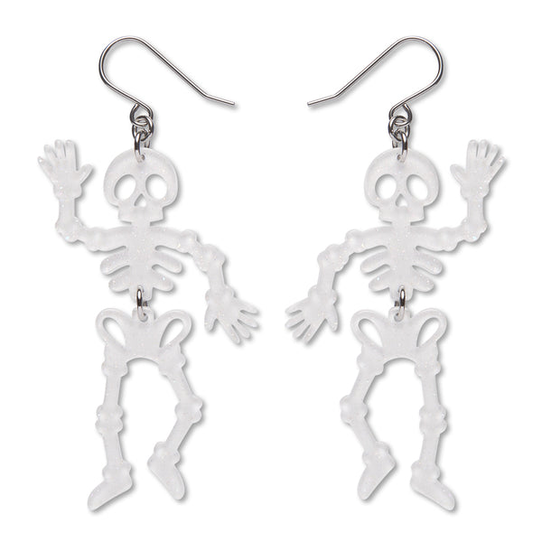 Dancing Skeletons Drop Earrings - White