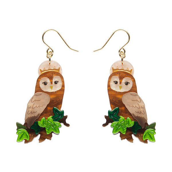 Regal Woodland Owl Drop Earrings