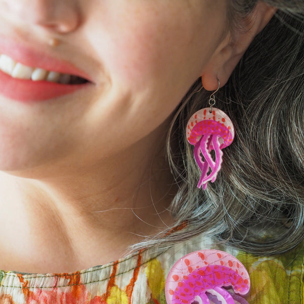 Mauve Stinger Jellyfish Drop Earrings