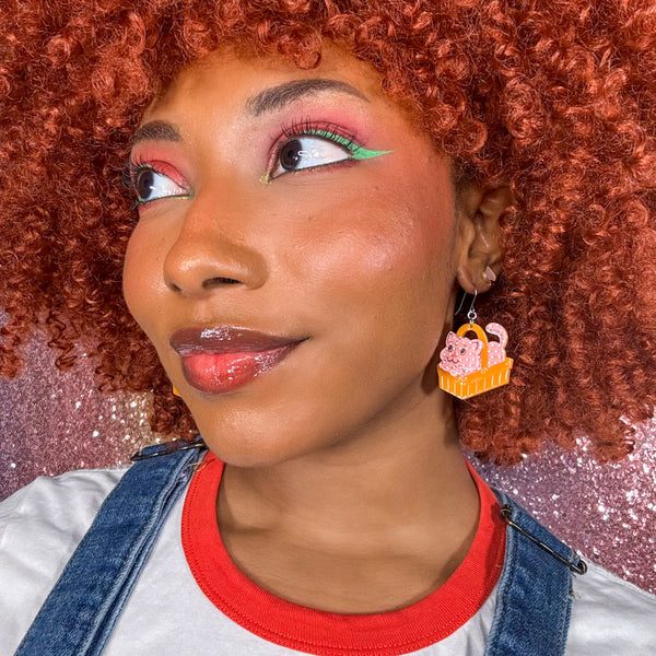 Cozy Custard Cat Drop Earrings