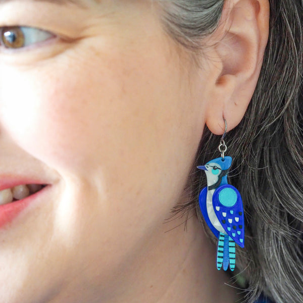 The Boisterous Blue Jay Drop Earrings