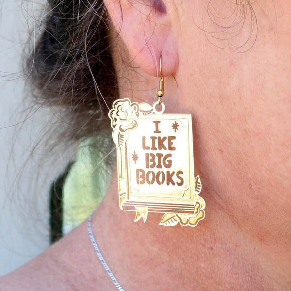 I Like Big Books Brass Dangle Earrings
