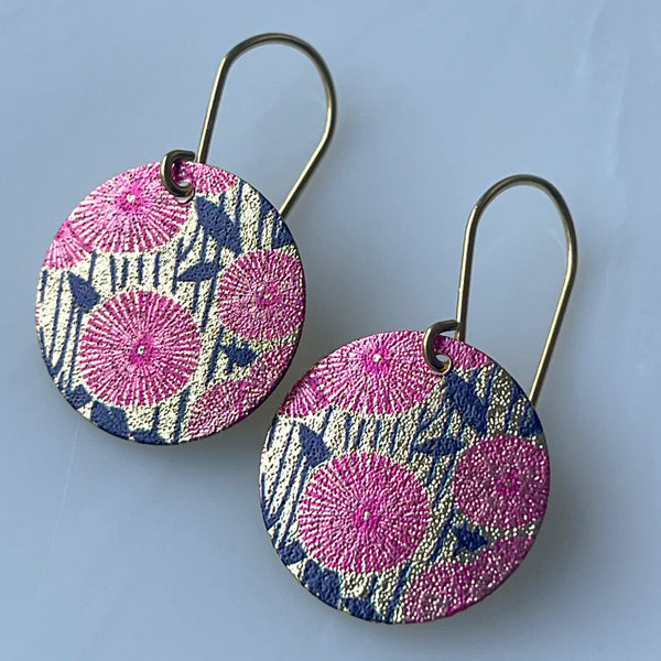 Marigold Patterned Disc Earrings - Pink