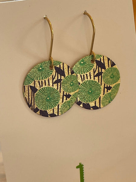 Marigold Patterned Disc Earrings - Green