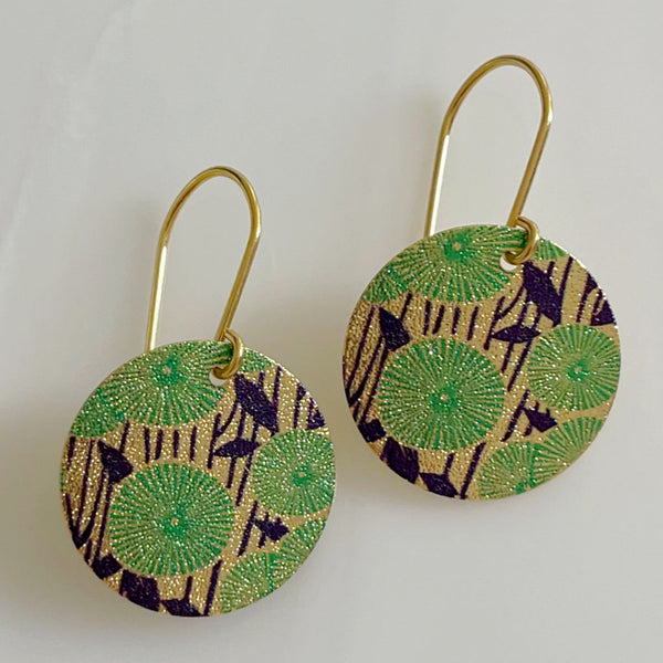 Marigold Patterned Disc Earrings - Green