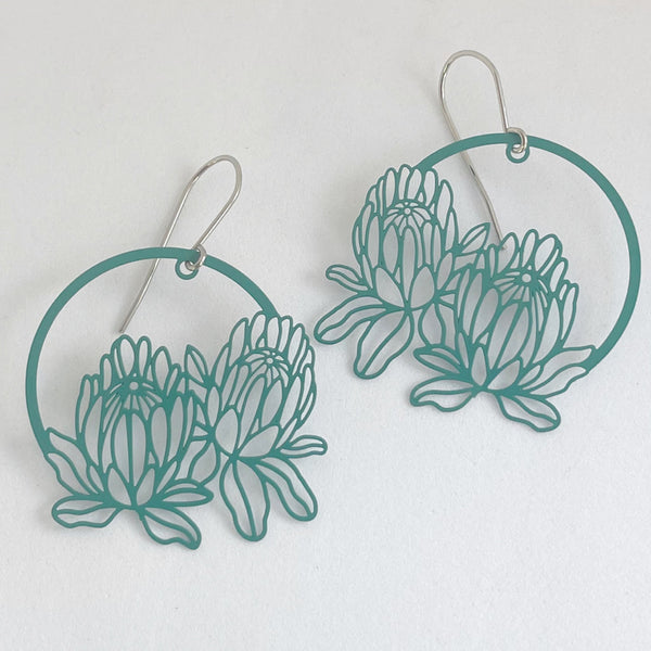Waratah Earrings - Teal