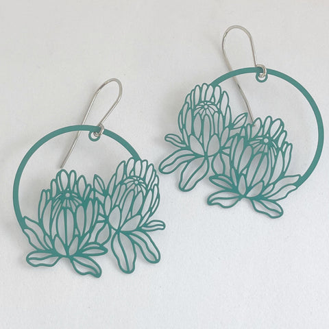 Waratah Earrings - Teal