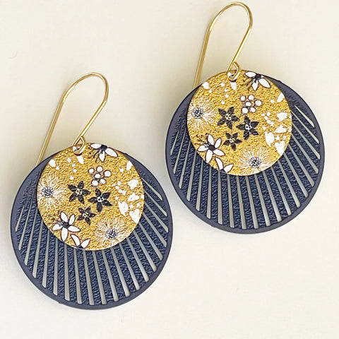 Jen Conde Vintage Earrings - Wildflowers Gold/Navy
