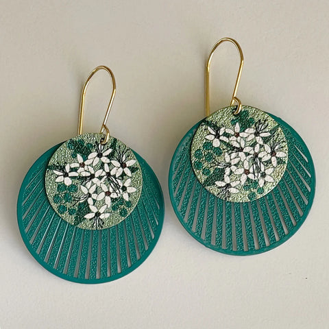Jen Conde Vintage Earrings - Rice Flowers Teal