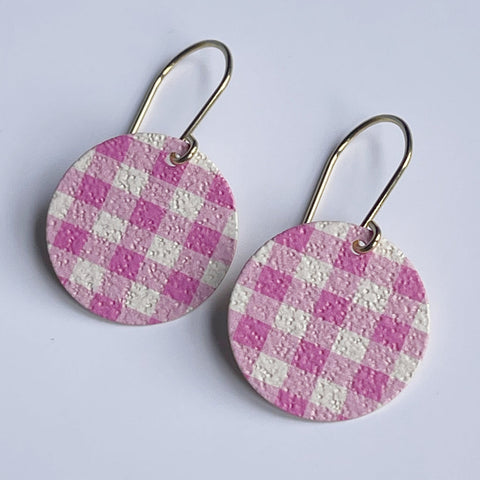 Gingham Patterned Disc Earrings - Pink
