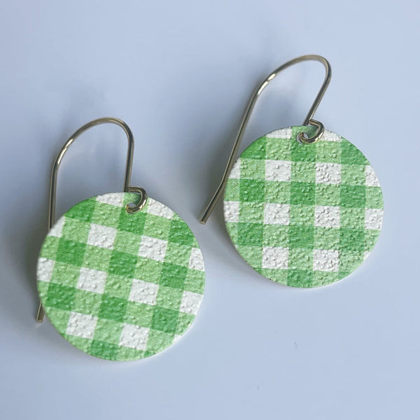 Gingham Patterned Disc Earrings - Green