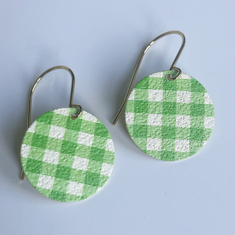 Gingham Patterned Disc Earrings - Green