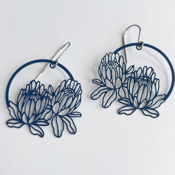 Waratah Earrings - Navy