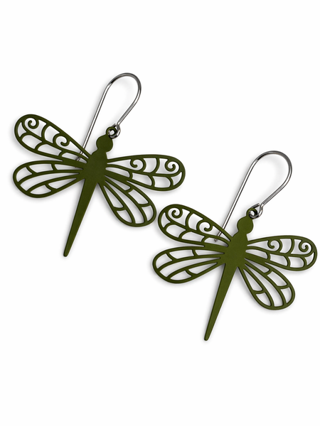 Dragonflies Earrings - Deep Olive