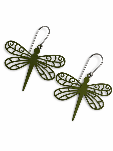 Dragonflies Earrings - Deep Olive