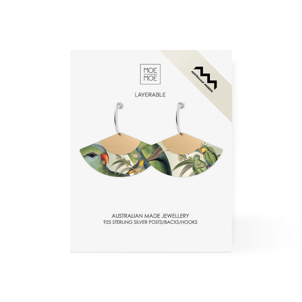 Native Birds Parrot & Pardalote Layered Fan Hoop Earring