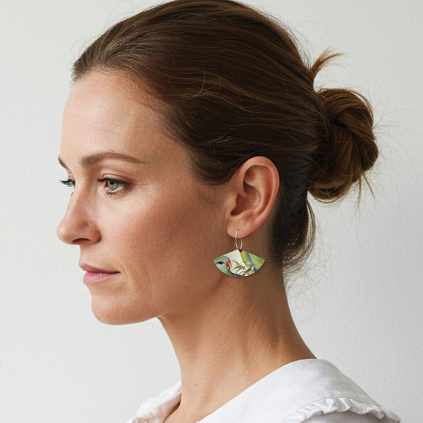 Native Birds Parrot & Pardalote Layered Fan Hoop Earring