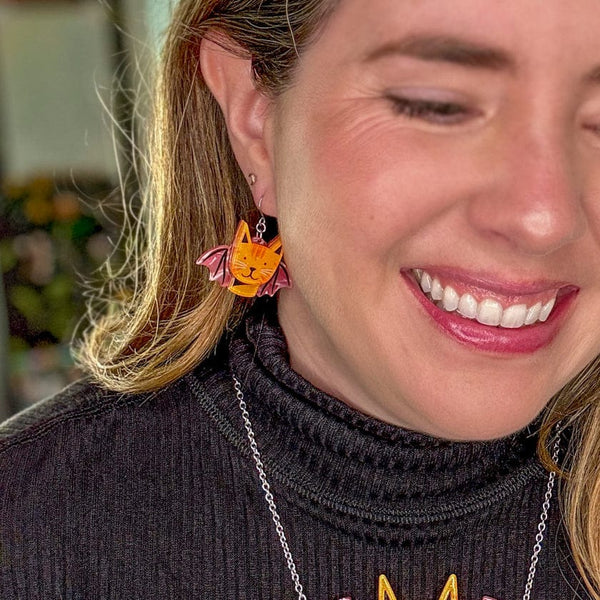 Winged Kitty Drop Earrings