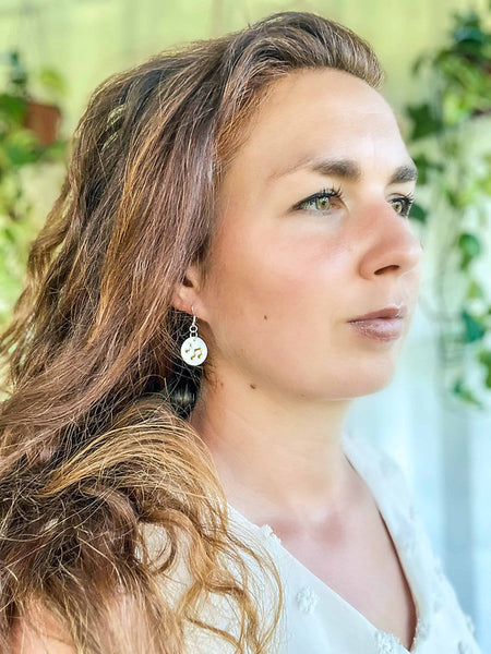 Music Note Porcelain Dangle Earrings - White with Gold Lustre