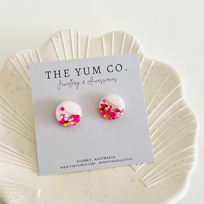 Moon Stud Earrings - White & Mixed Pinks