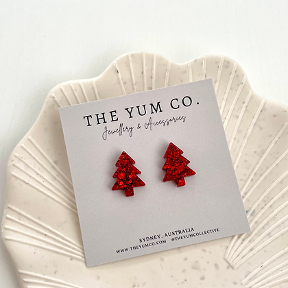 Christmas Tree Studs - Red