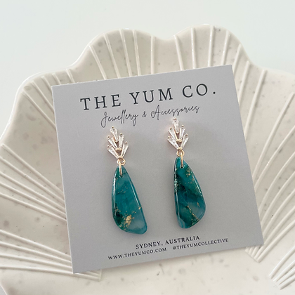 Emerald Green Marble Drop Earrings - Classic
