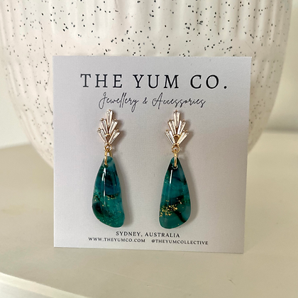Emerald Green Marble Drop Earrings - Classic