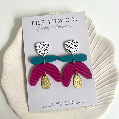 The Yum Co Statement Earring - Spot - Green - Pink Arch